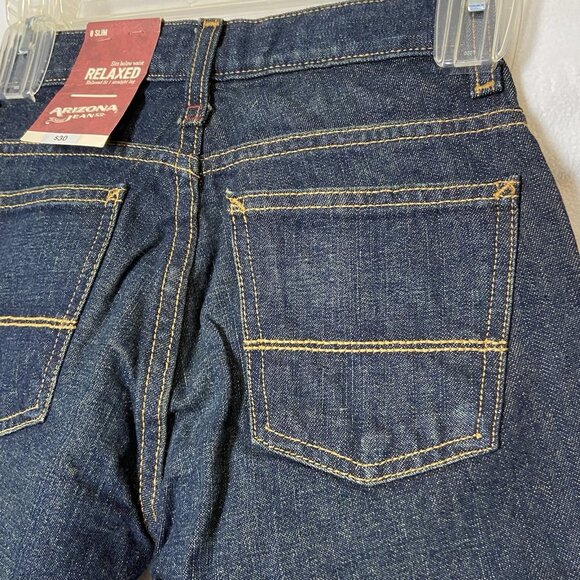 Arizona Jean Co Boys Jeans Sz 8 Slim Relaxed Fit Straight Leg Denim Dark Wash - Picture 7 of 14